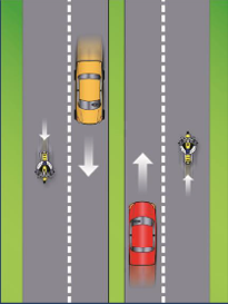 Image of vehicles and motorcycles traveling in their own lane