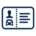 Icon shows an outline of a person, a car and writing.