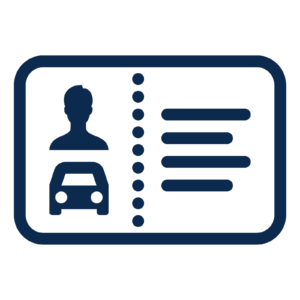 Icon shows an outline of a person, a car and writing.