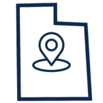 Icon shows outline of the state of Utah and a location pin inside of it