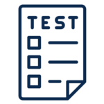 Icon shows a paper with test at the top and open boxes for filling in answers